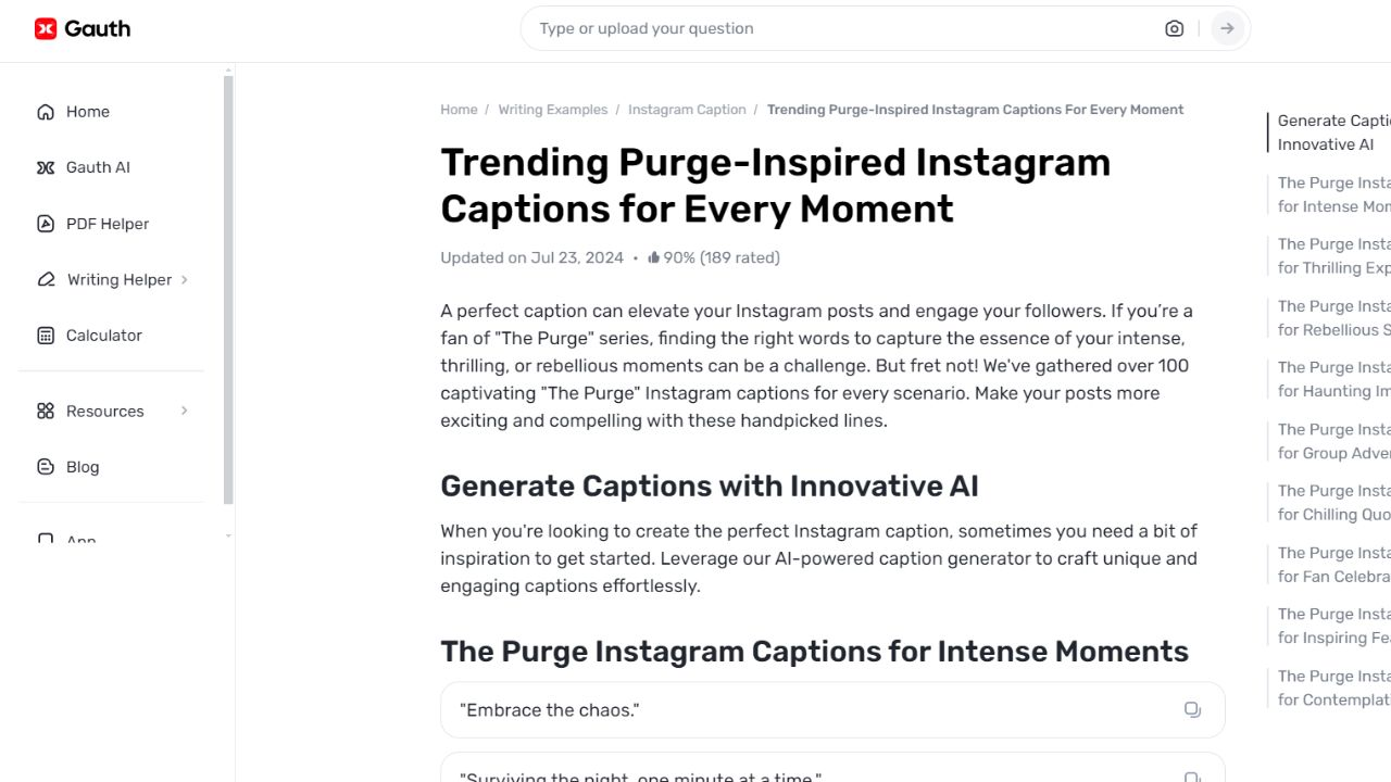 How Gauth Makes Generating Fearless Purge-Inspired Instagram Captions Easy